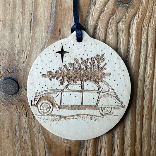 Classic Citroën 2CV laser etched Christmas bauble
