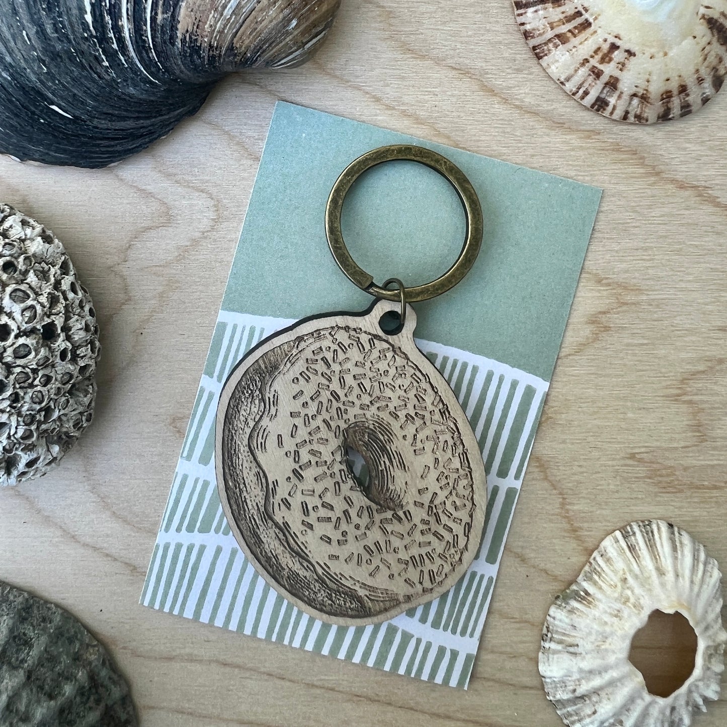 Doughnut etched wooden keyring