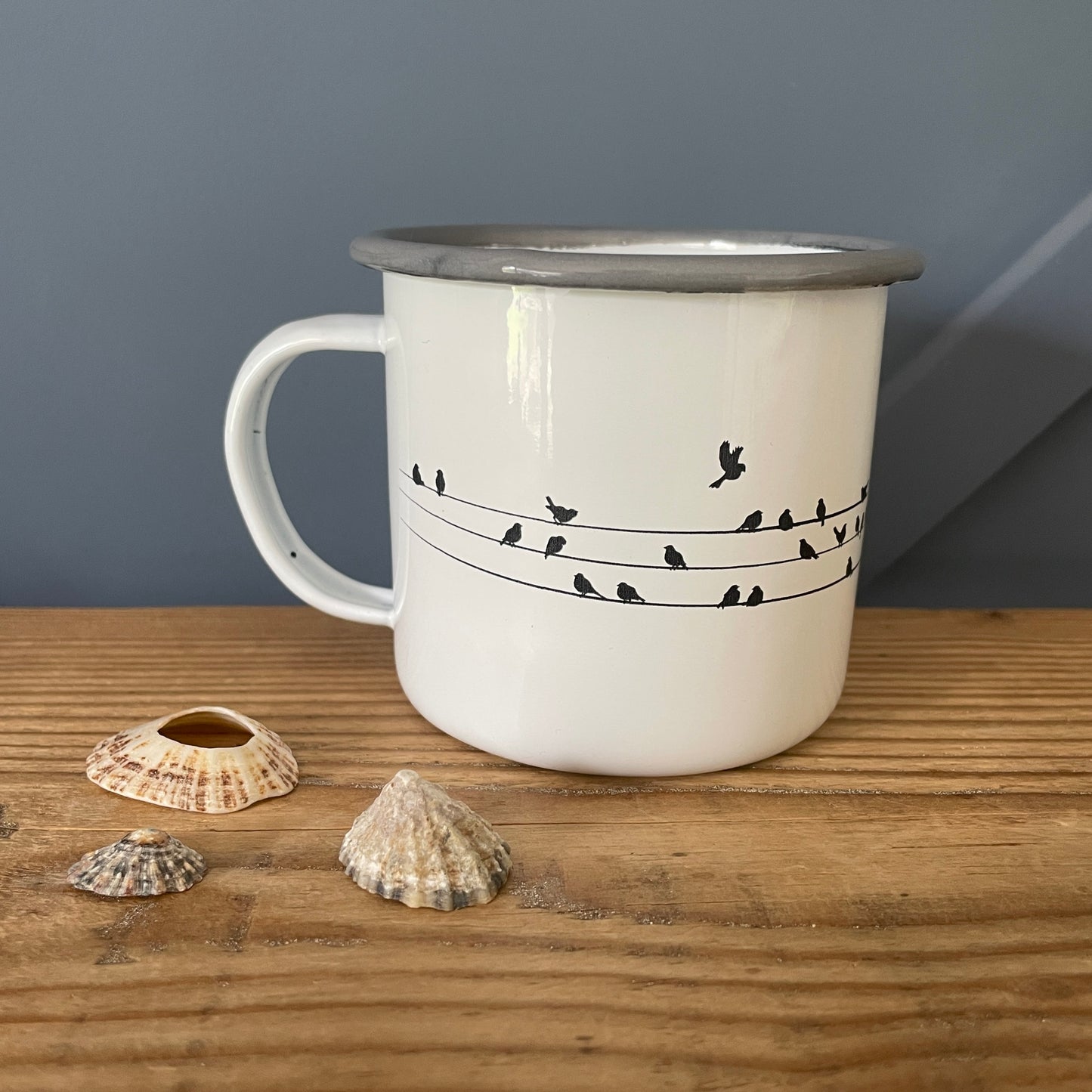 ‘Look at the birds’ enamel mug