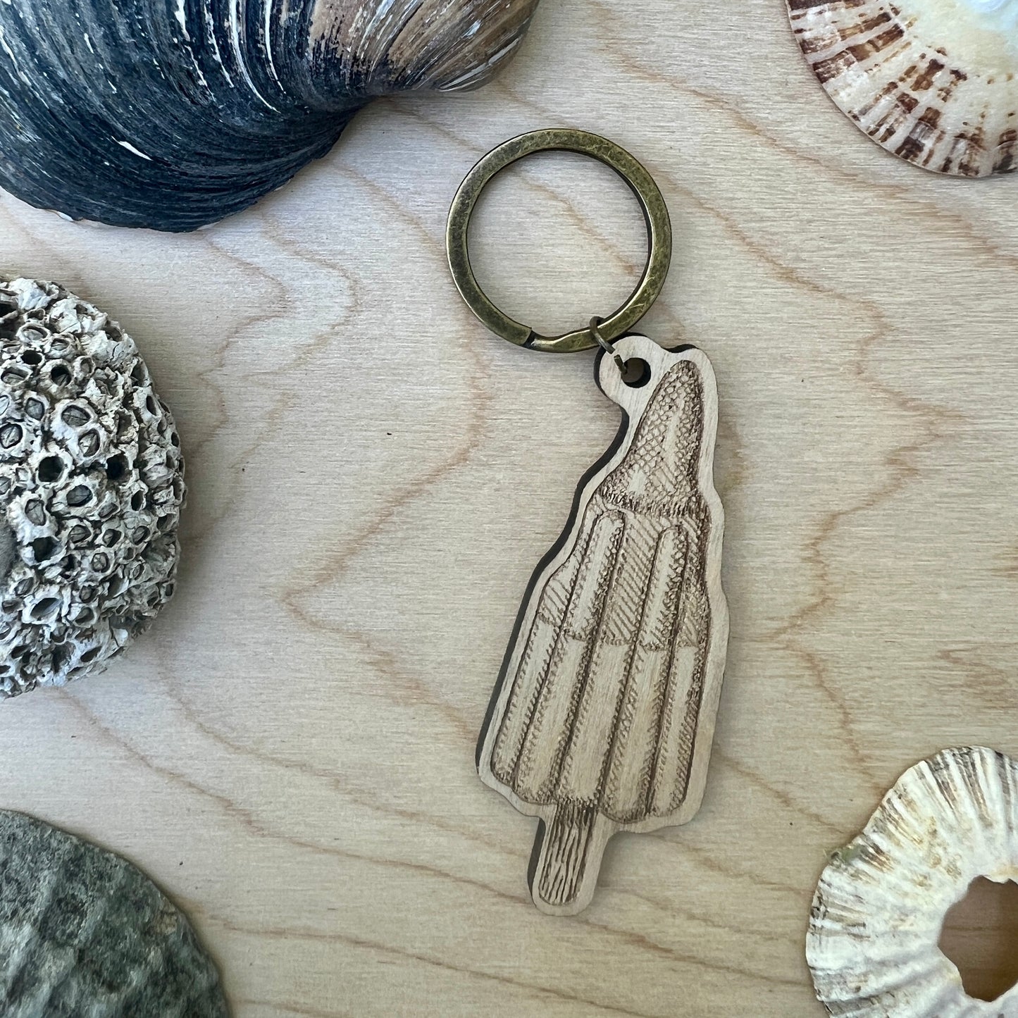 Rocket lolly etched wooden keyring
