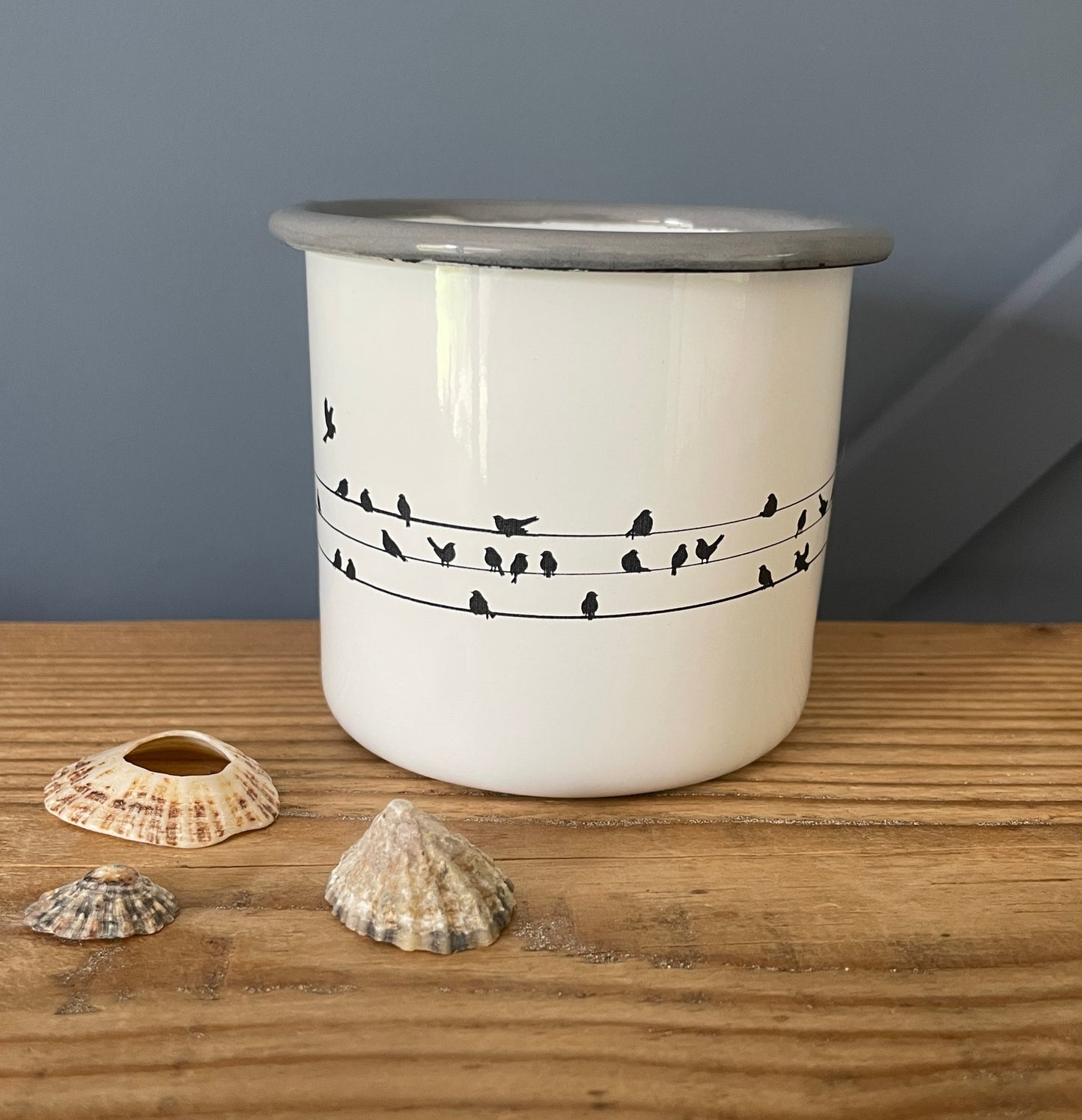 ‘Look at the birds’ enamel mug