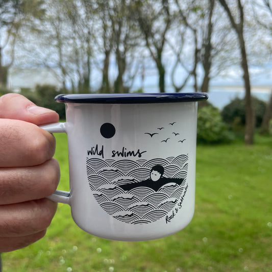 Wild swimmer male enamel mug