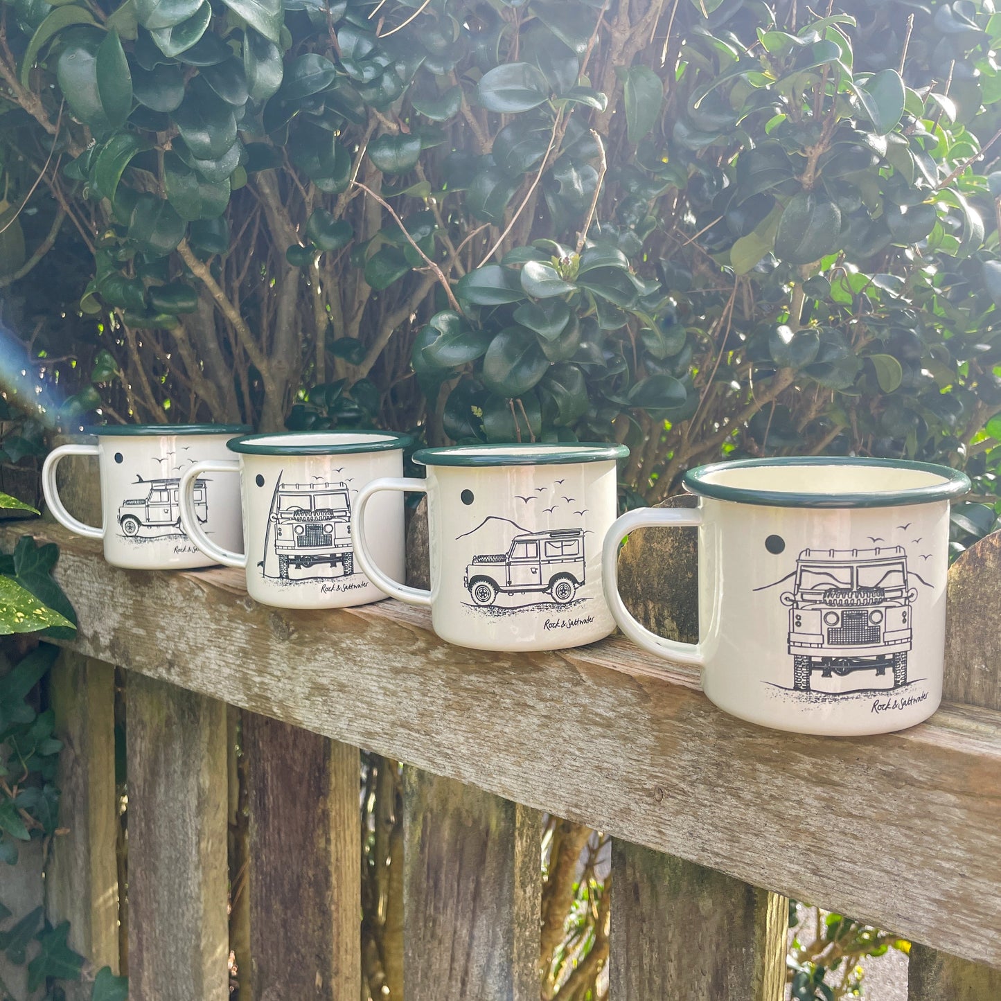 Slight seconds Land Rover enamel mugs