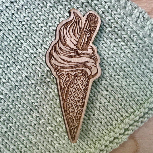 ‘99’ ice cream etched wooden badge