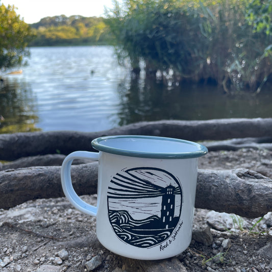 Lighthouse etched enamel mug