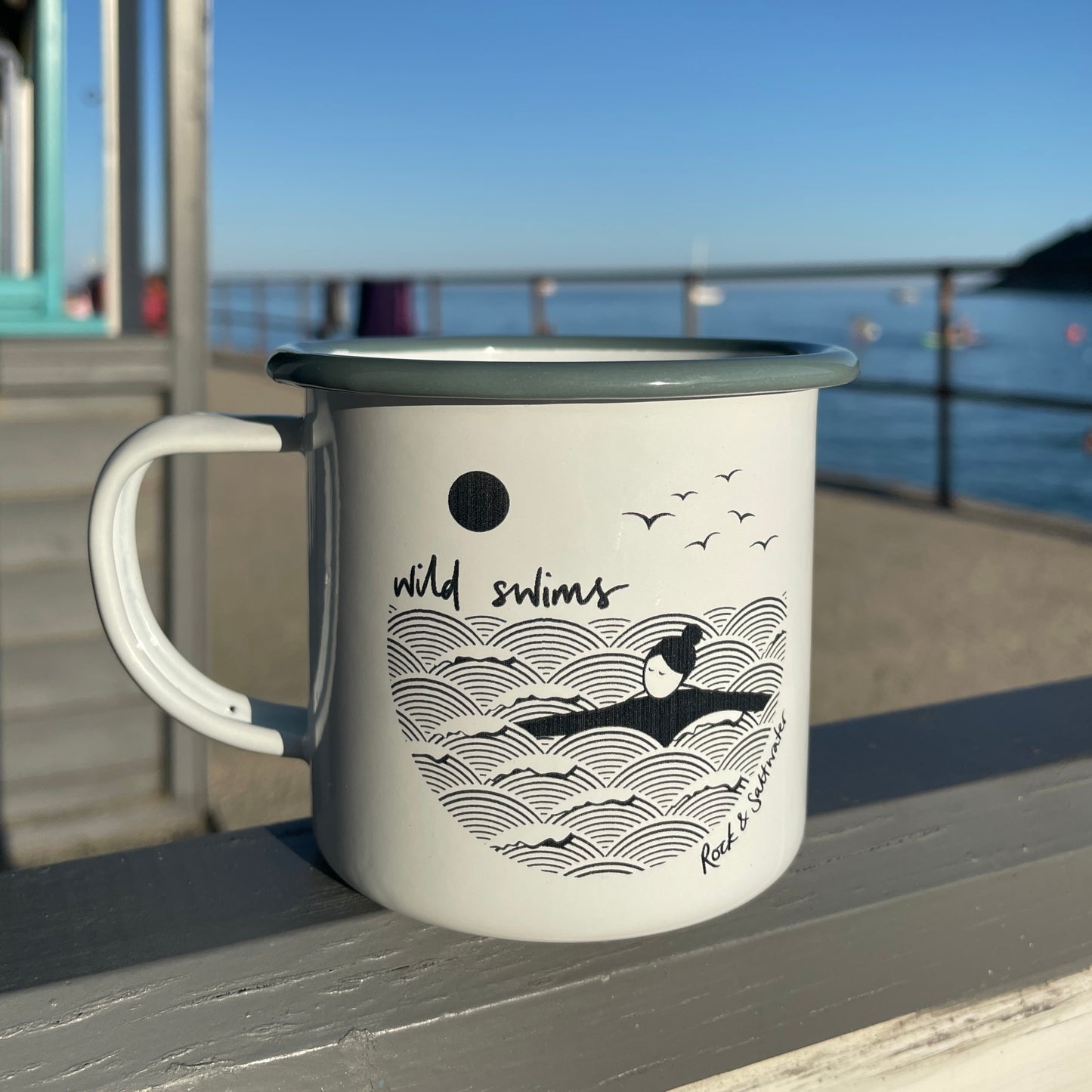 Wild swimming enamel mugs