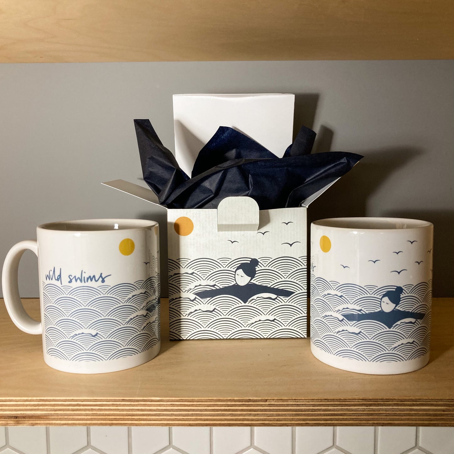 Slight seconds 'wild swims' ceramic mugs with gift box