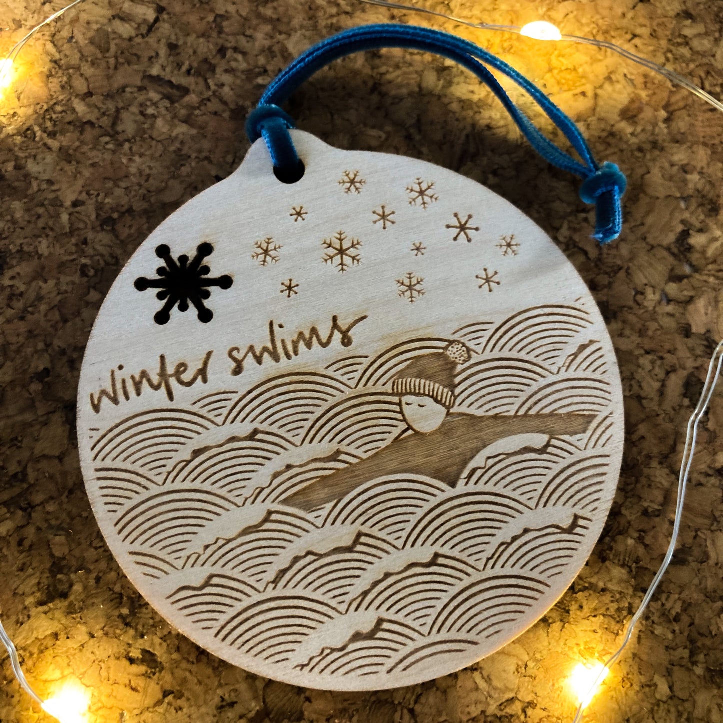 Winter swims laser etched bauble