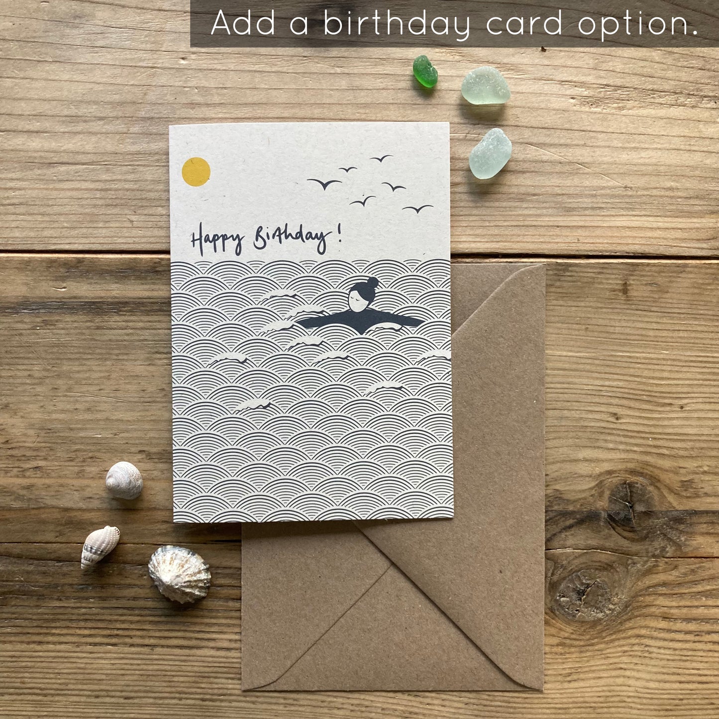 Wild swimmer etched wooden brooch