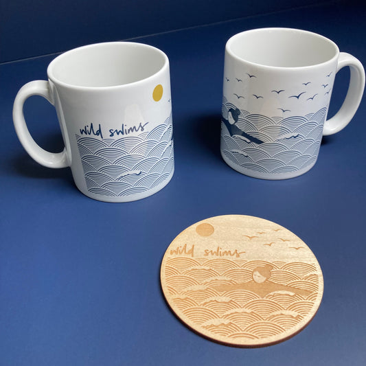 Wild swims laser etched coaster