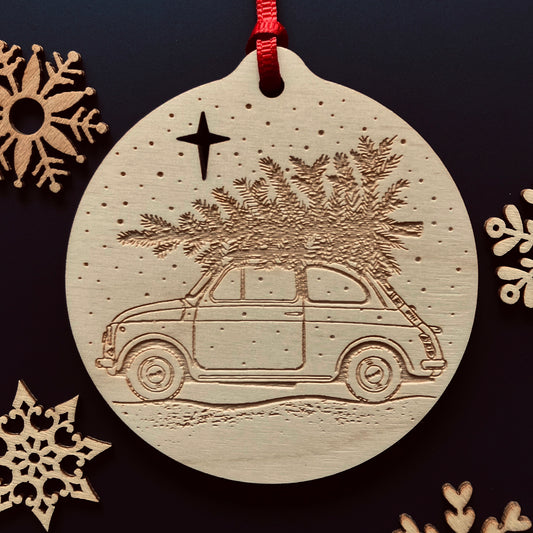 Classic Fiat 500 laser etched Christmas bauble