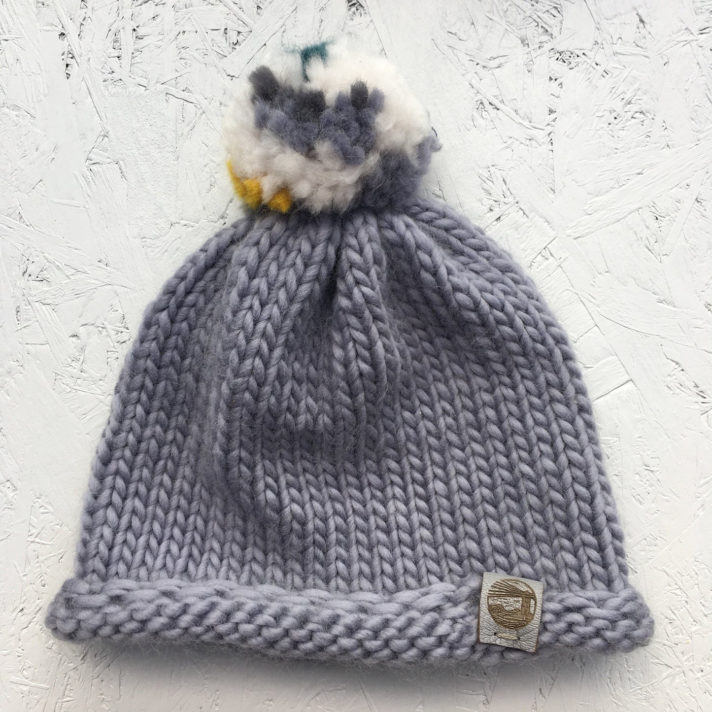 Bobble Hat | adult size | mist grey | merino wool handknit
