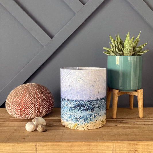 Cornish seascape fabric lantern | handmade lampshade for fairy lights or battery operated tea light