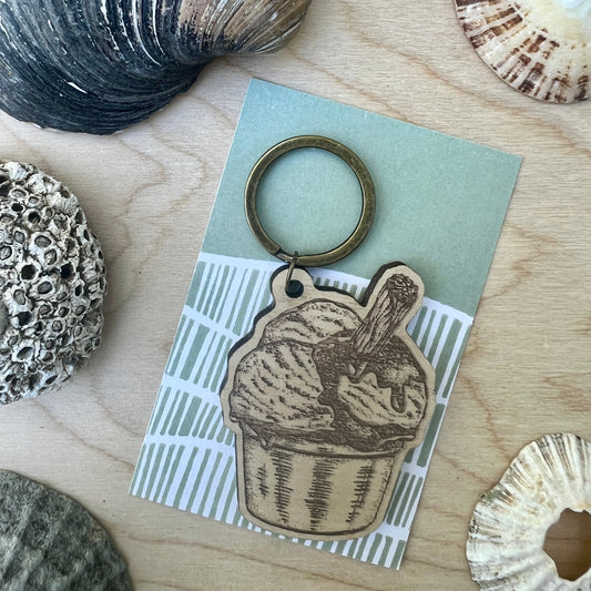 Ice cream tub etched wooden keyring