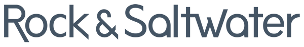 Rock and Saltwater logo. A dark blue-grey typographic logo.