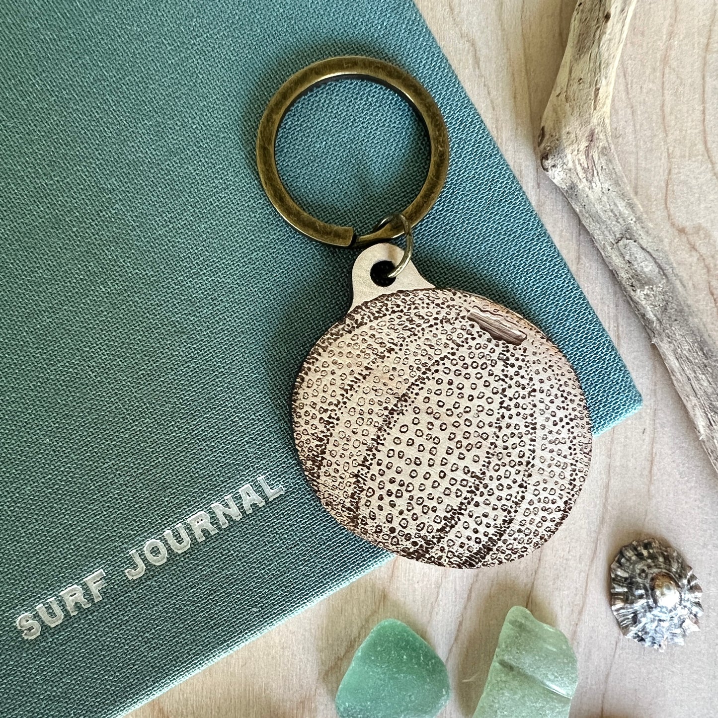 Sea urchin laser etched keyring