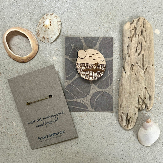 Gift bundle | wild swims A6 notebook and wooden brooch set