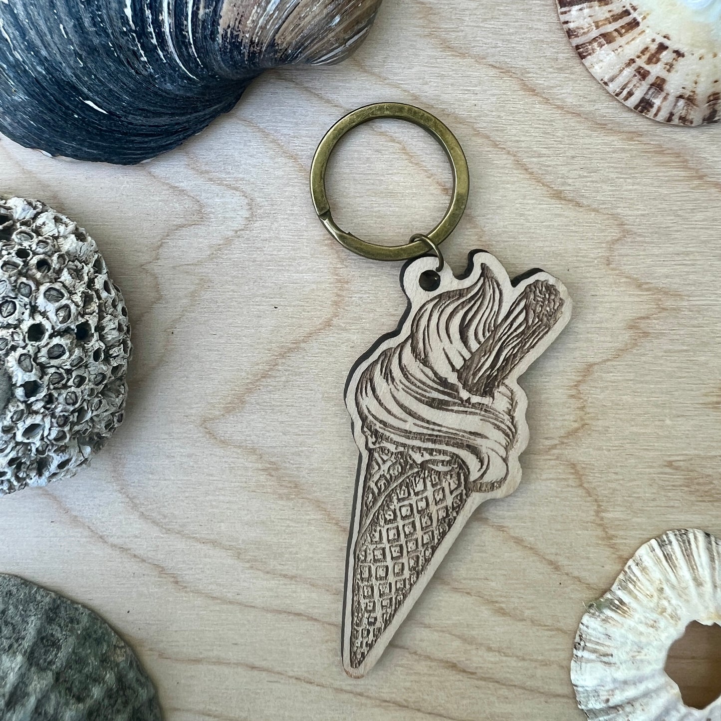 99 ice cream etched wooden keyring