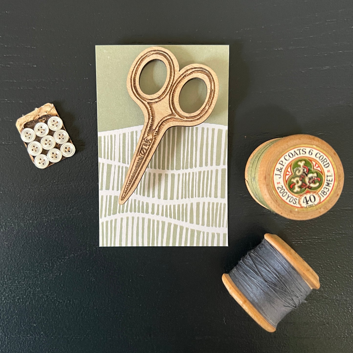 Scissors etched wooden brooch