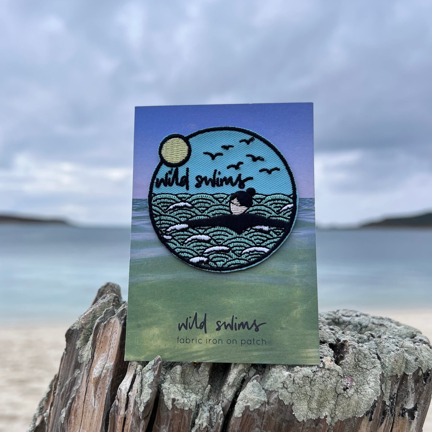 Wild swims embroidered badge