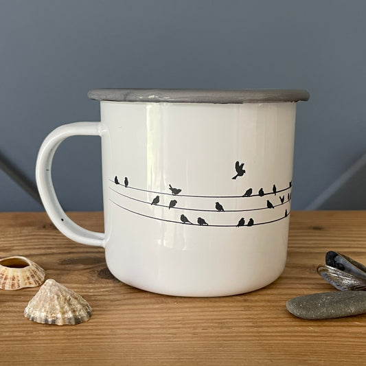 ‘Look at the birds’ enamel mug