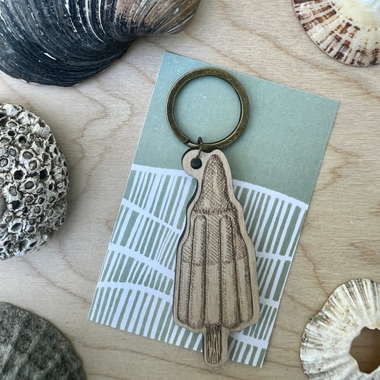 Rocket lolly etched wooden keyring