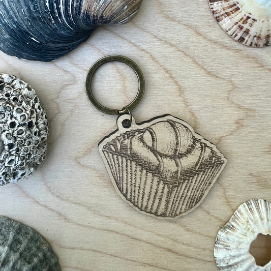 French fancy etched wooden keyring
