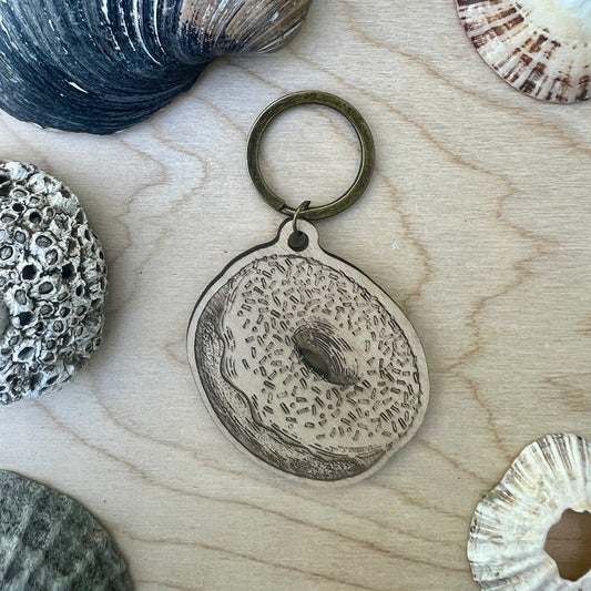 Doughnut etched wooden keyring