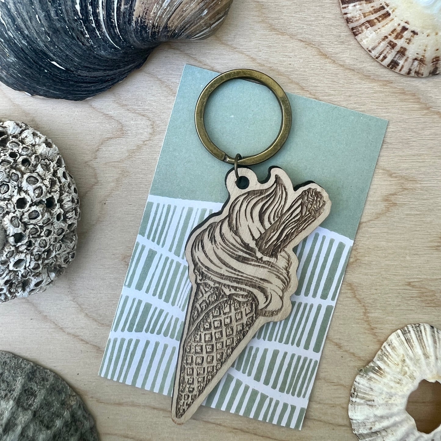 99 ice cream etched wooden keyring