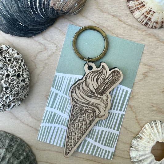 99 ice cream etched wooden keyring