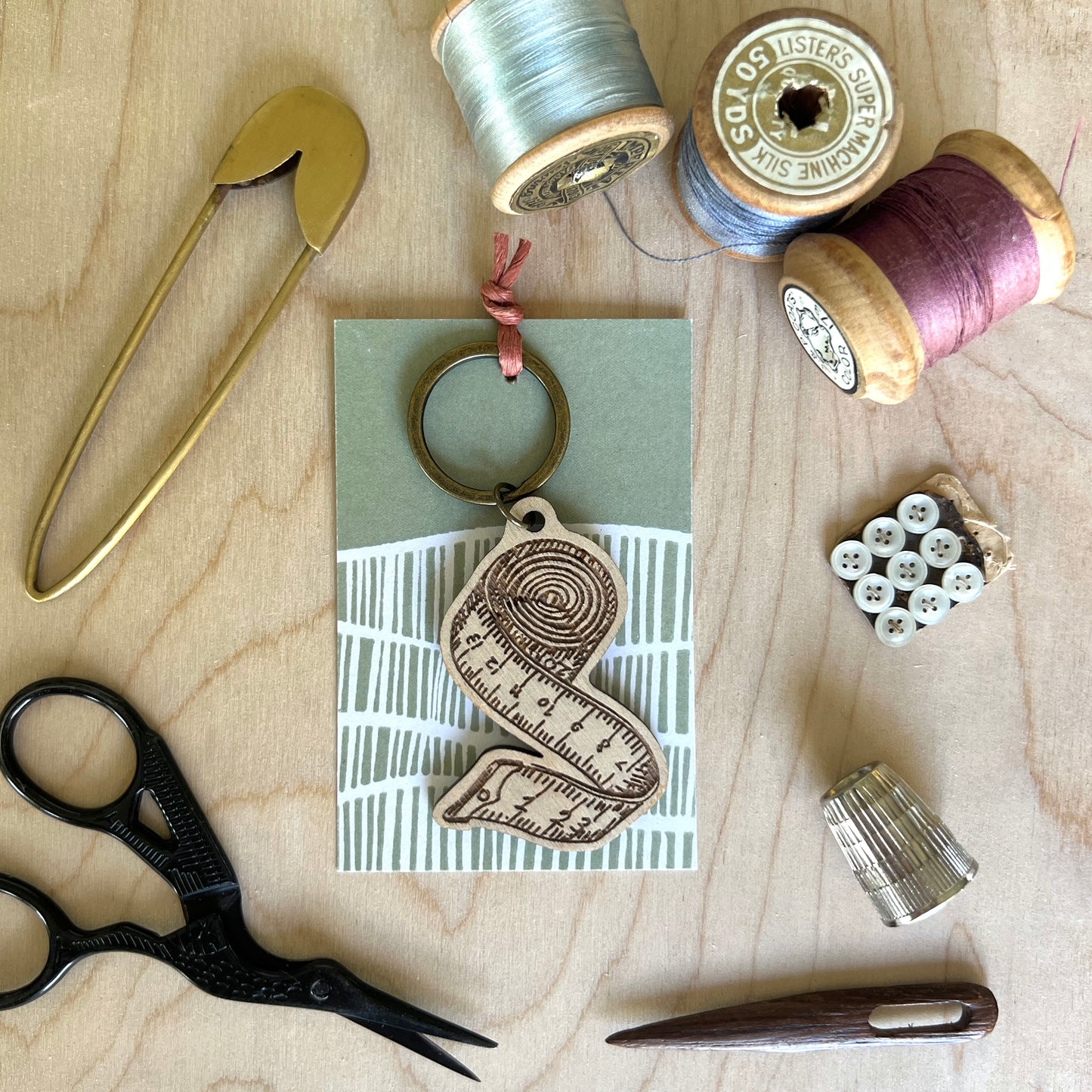 Tape measure laser etched wooden keyring