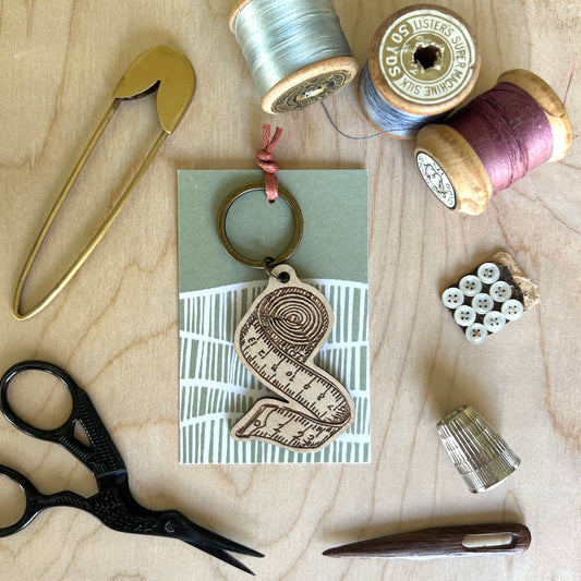Tape measure laser etched wooden keyring