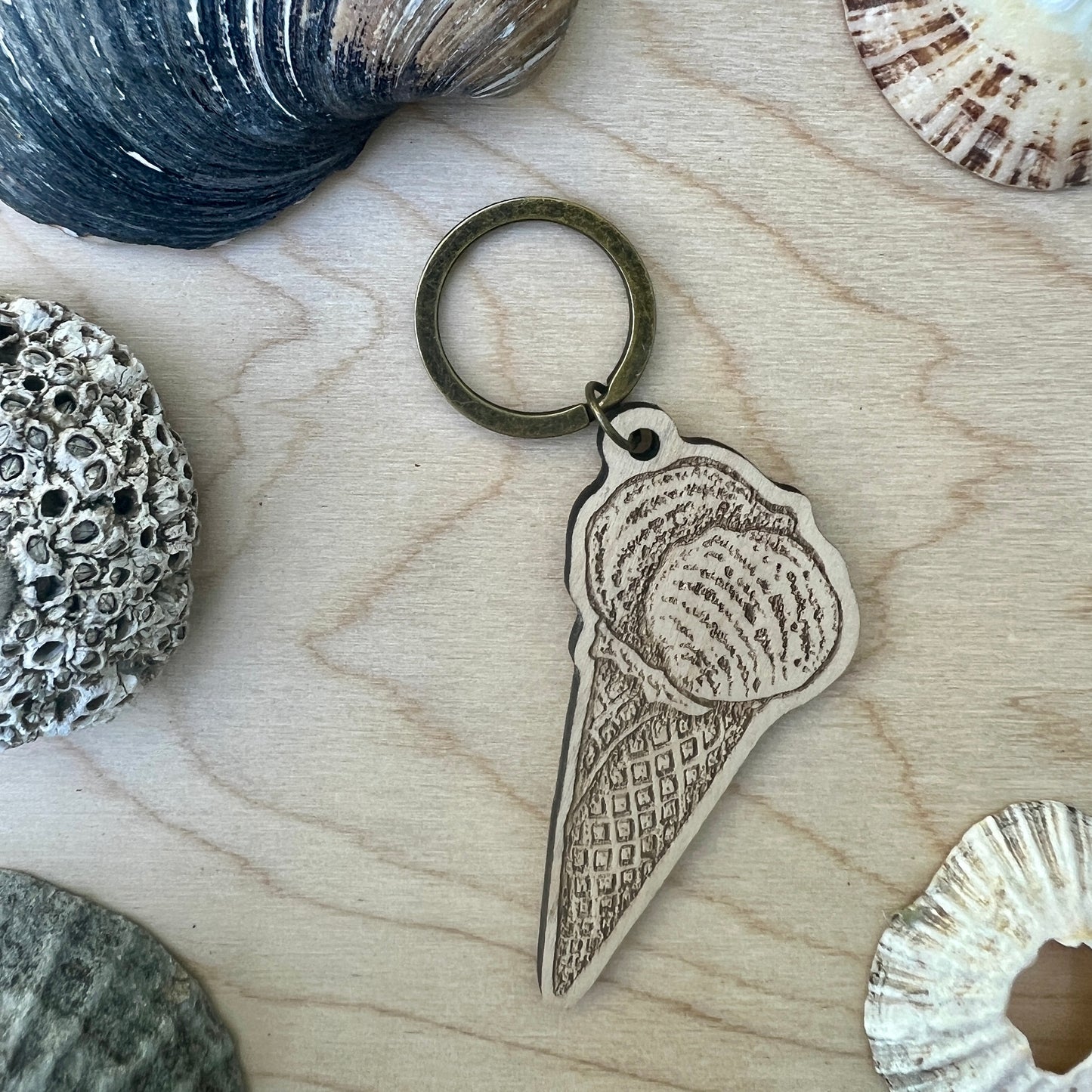 Ice cream etched wooden keyring