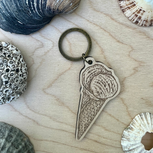 Ice cream etched wooden keyring