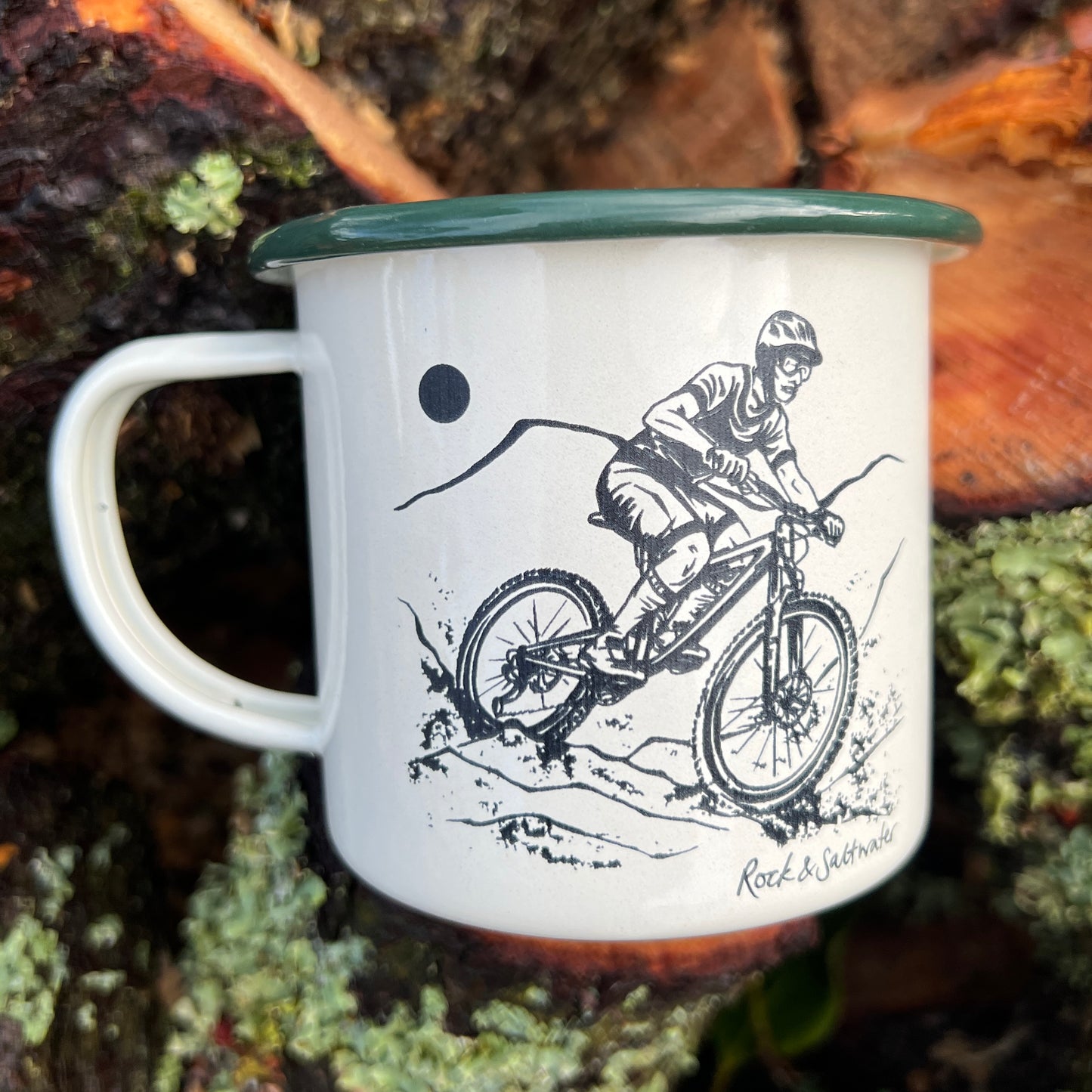 Mountain biker enamel mug