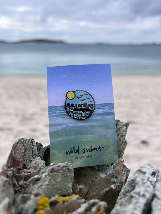 Wild swims enamel pin