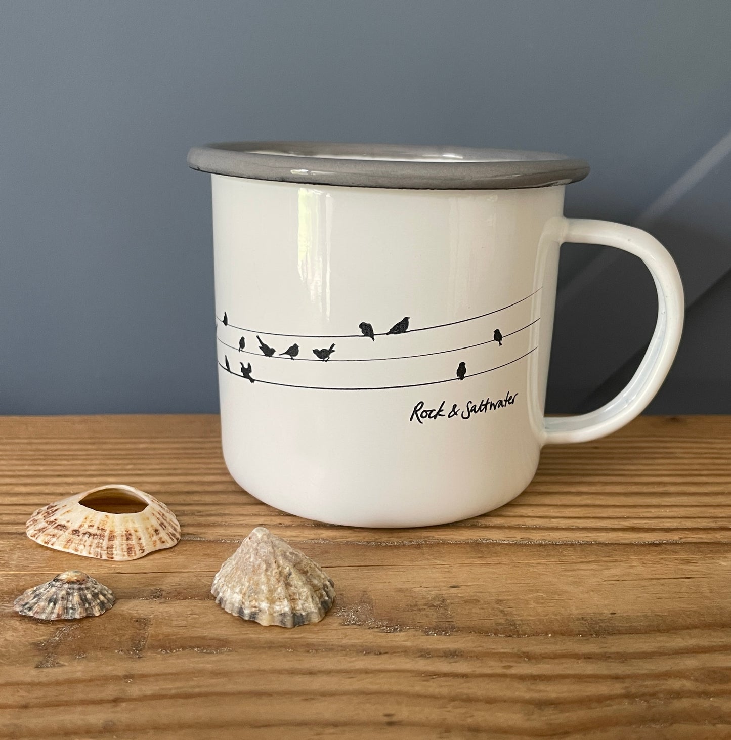 ‘Look at the birds’ enamel mug