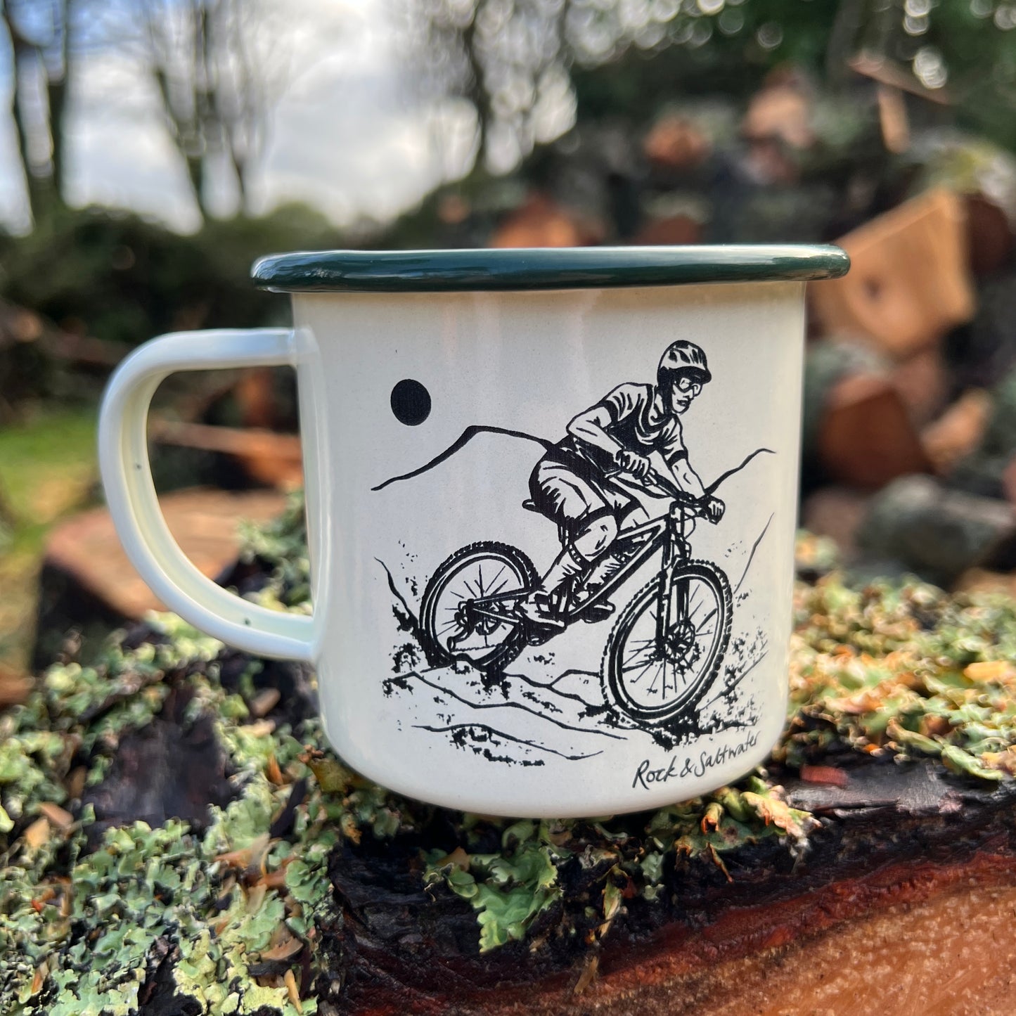 Mountain biker enamel mug