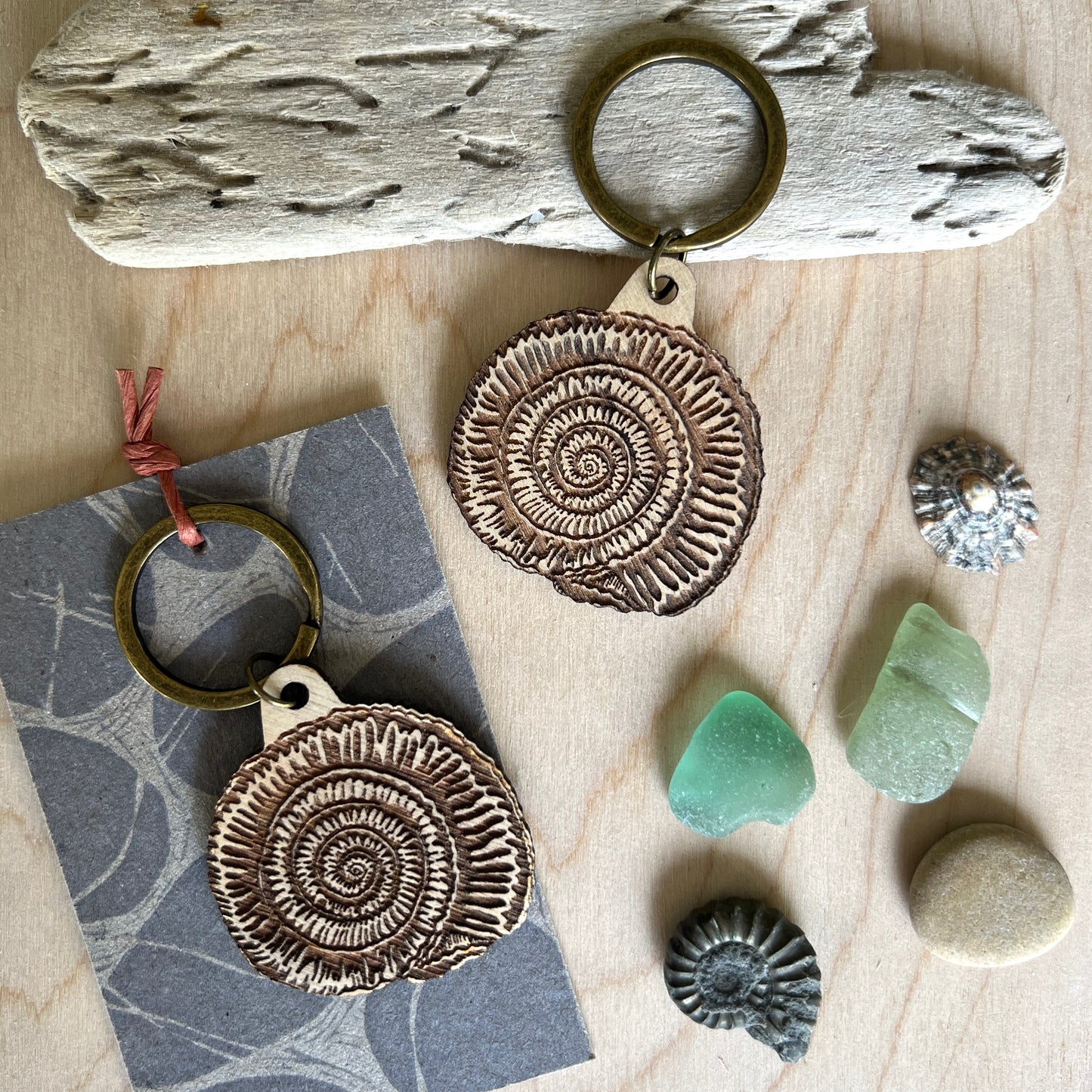 Ammonite laser etched keyring