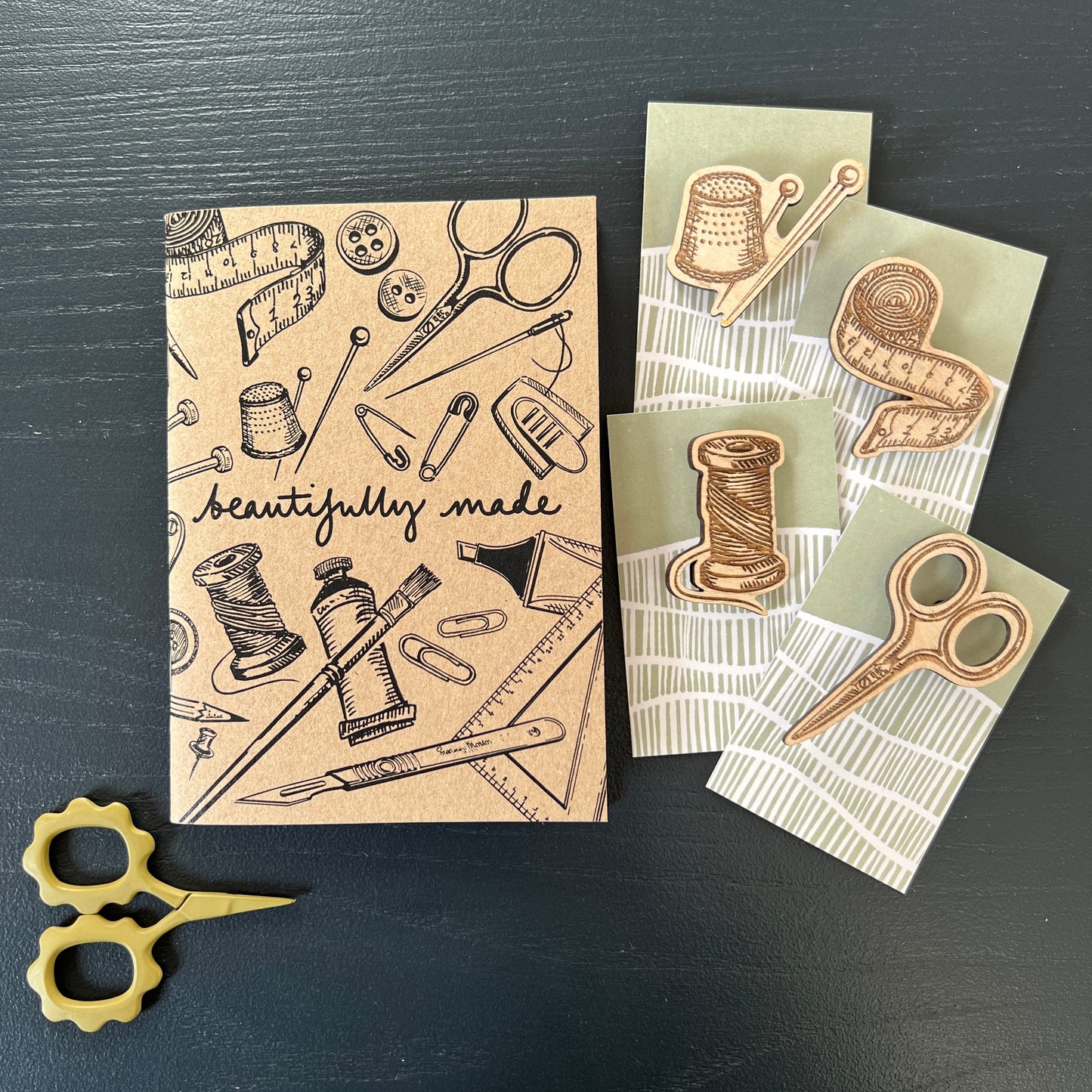 Gift bundle | crafters A6 notebook and wooden brooch set