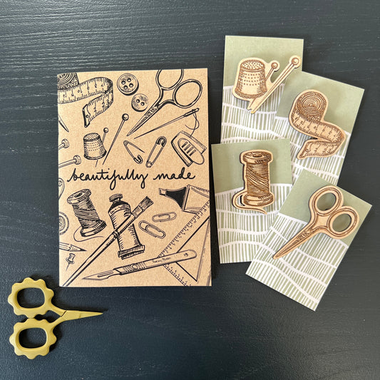 Gift bundle | crafters A6 notebook and wooden brooch set