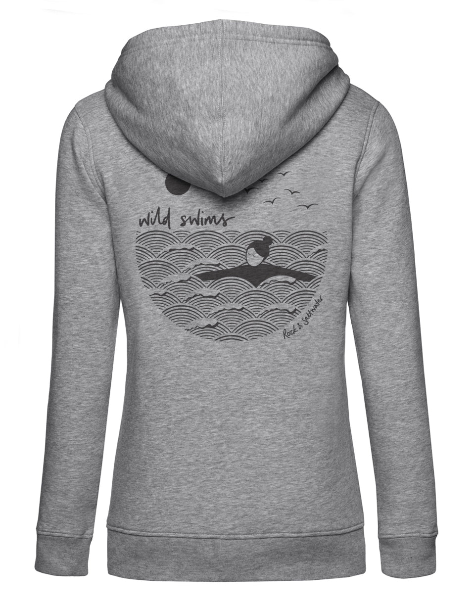 Fog grey | organic cotton screen printed wild swimming women's hoodie