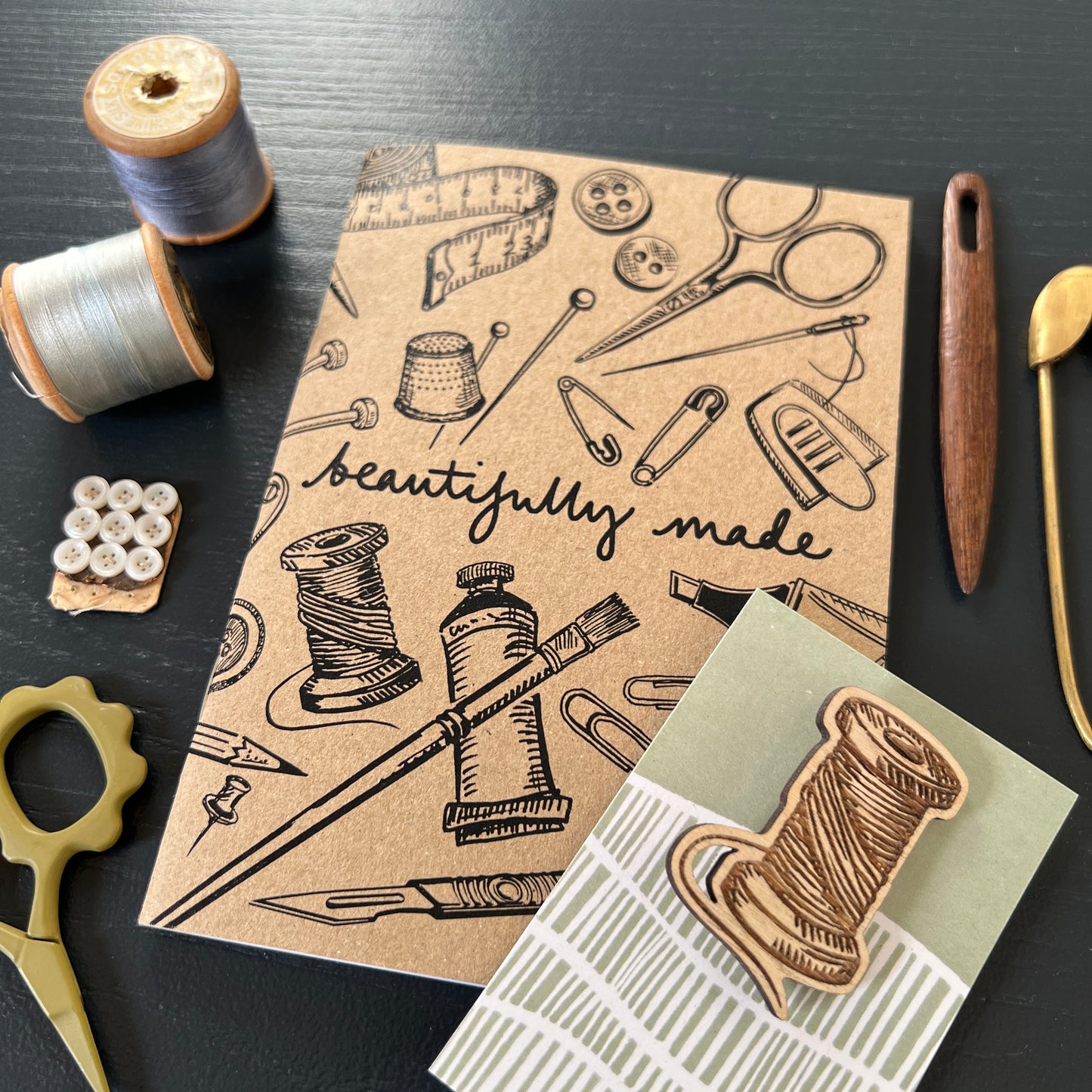 Gift bundle | crafters A6 notebook and wooden brooch set