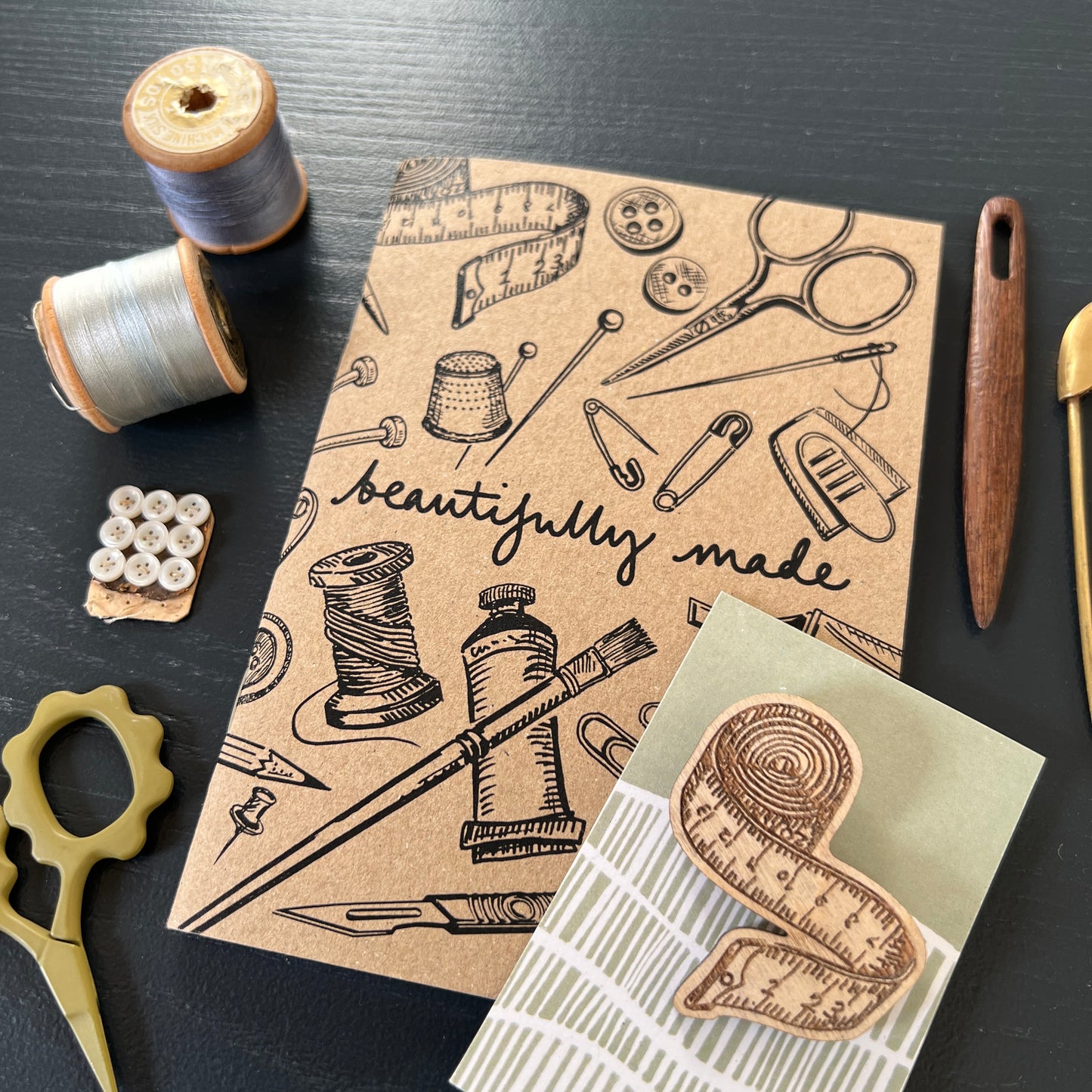Gift bundle | crafters A6 notebook and wooden brooch set