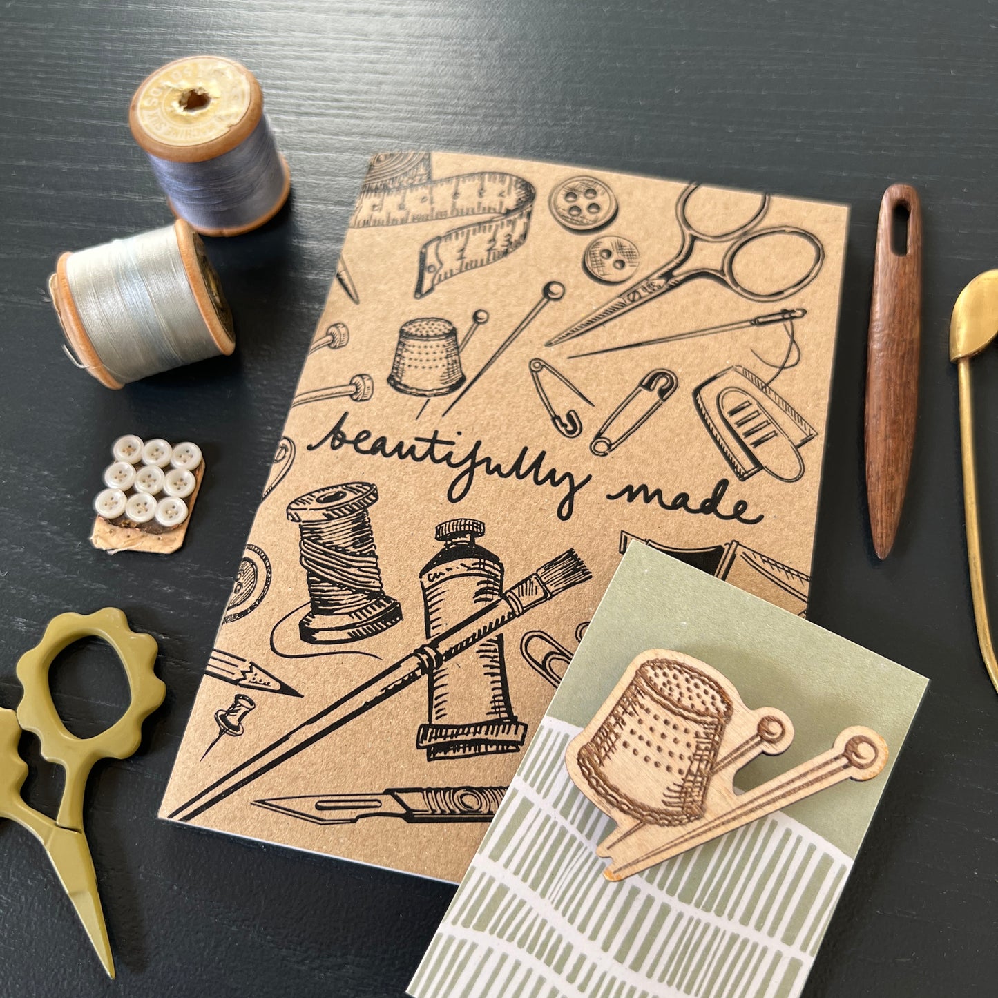 Gift bundle | crafters A6 notebook and wooden brooch set