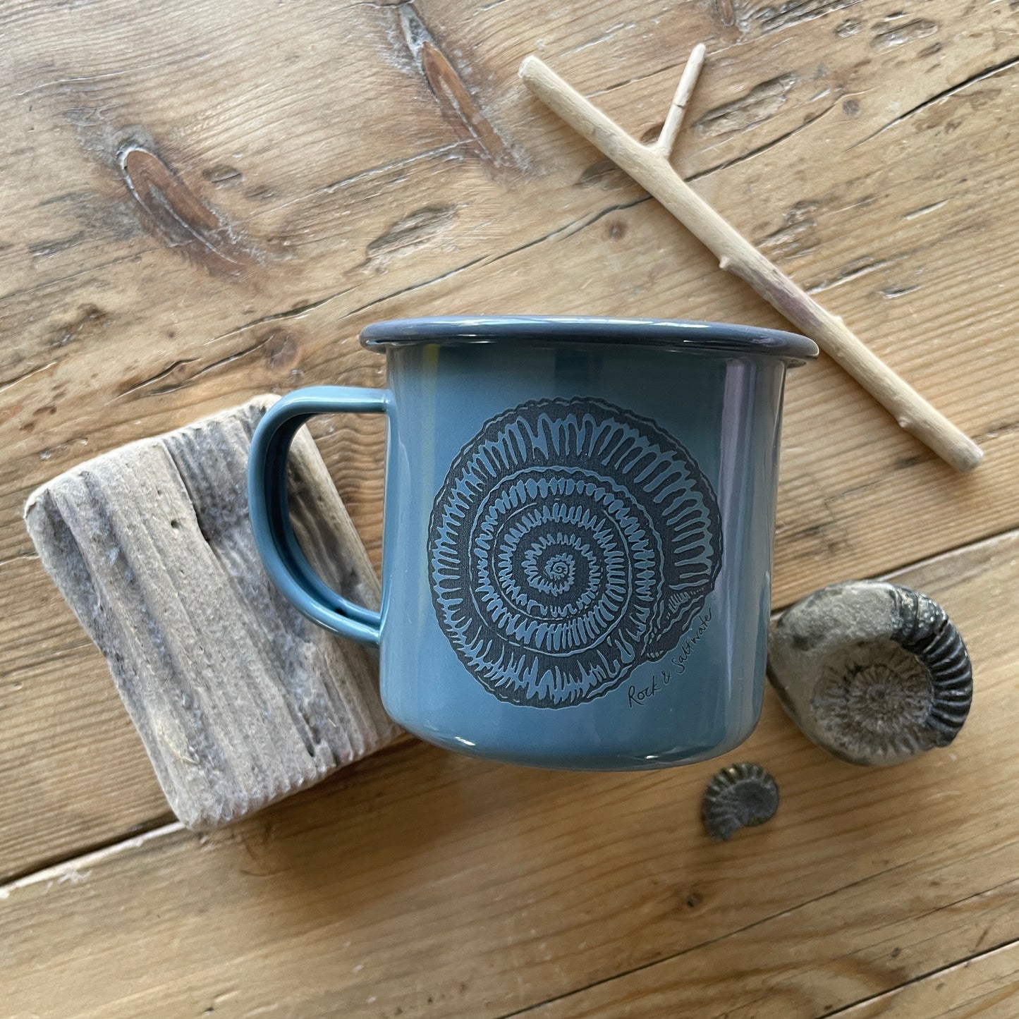 Ammonite grey enamel mug