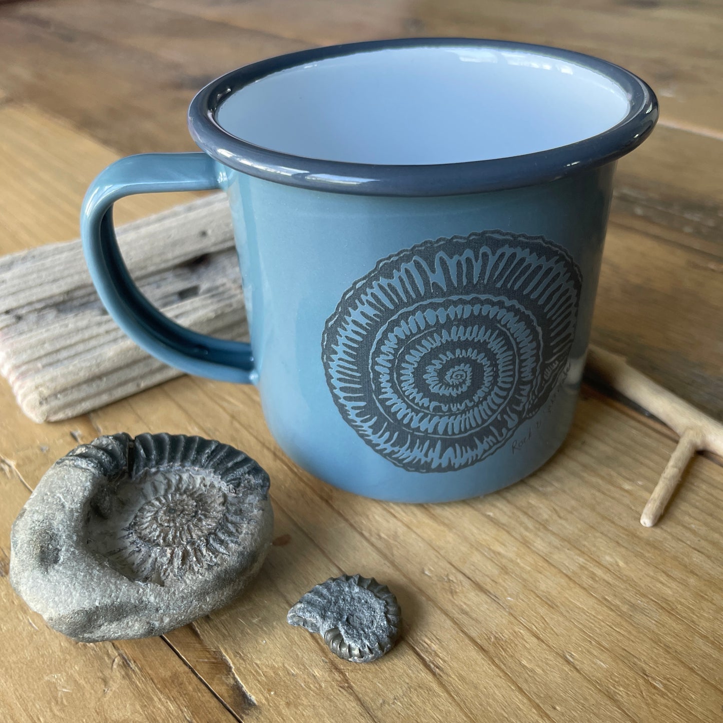 Ammonite grey enamel mug