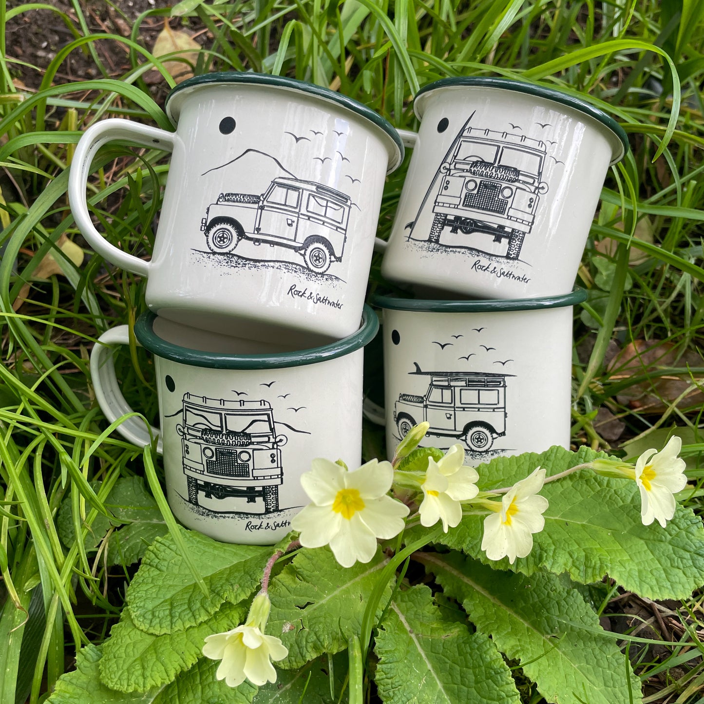 Set of 4 Land Rover enamel mugs