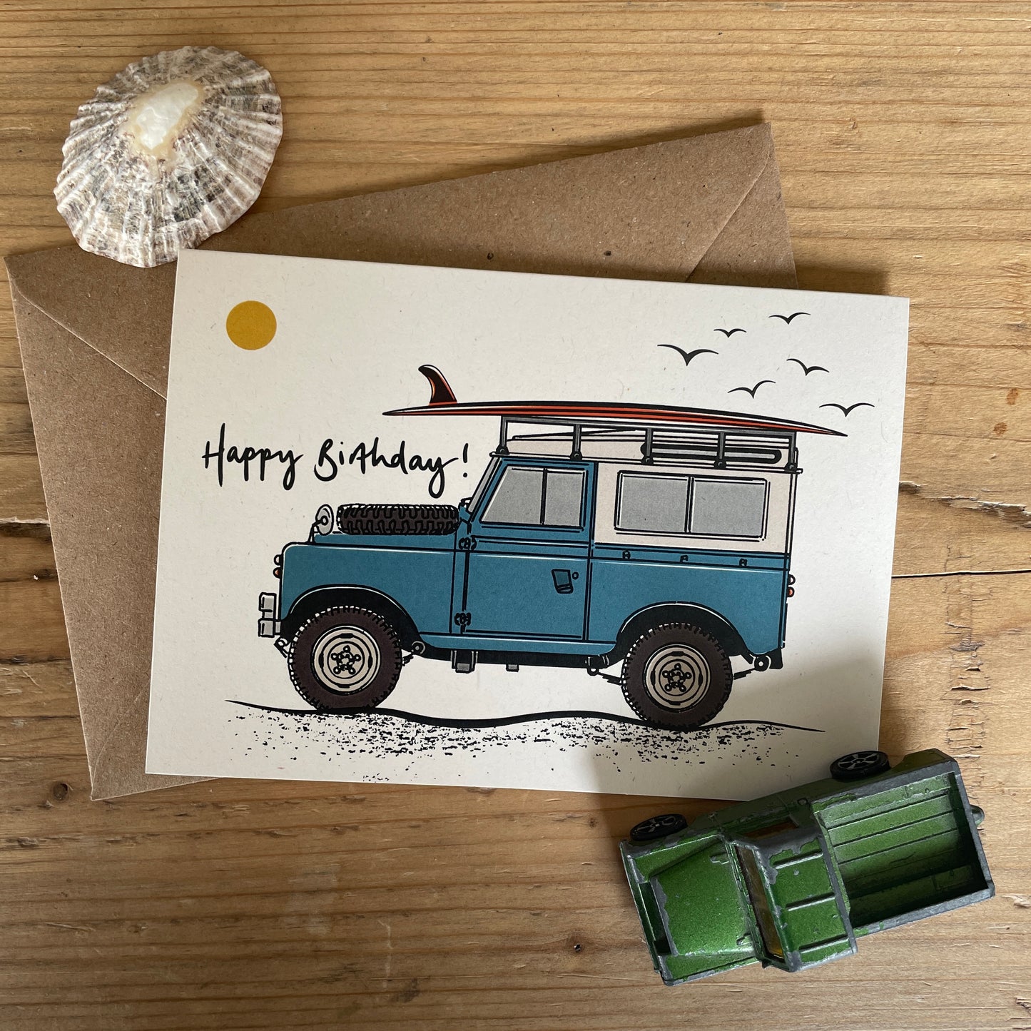 Land Rover surfboard birthday card