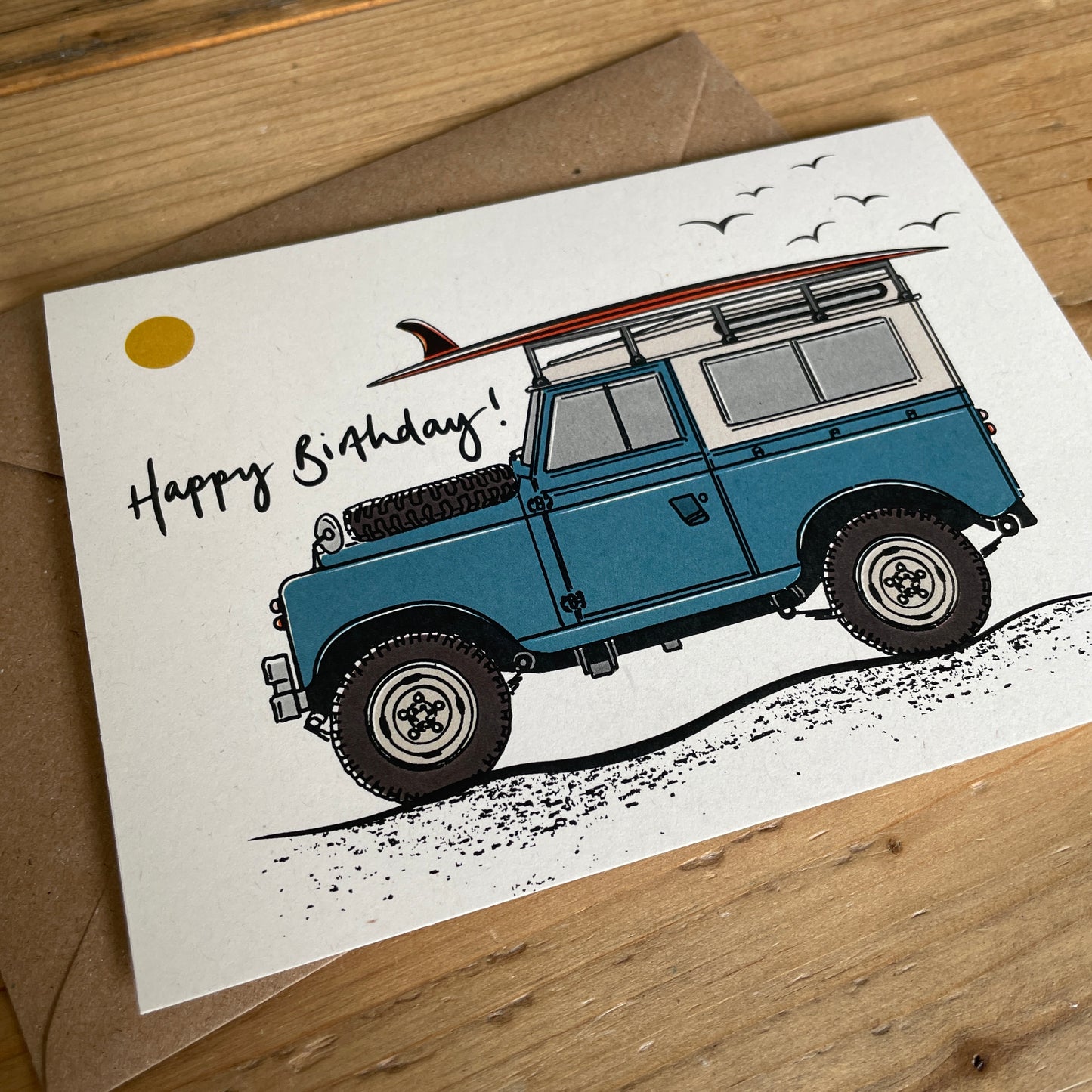Land Rover surfboard birthday card